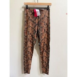 NEW Commando Faux Leather Snake Print Leggings Brown High Rise Sculpting Women L